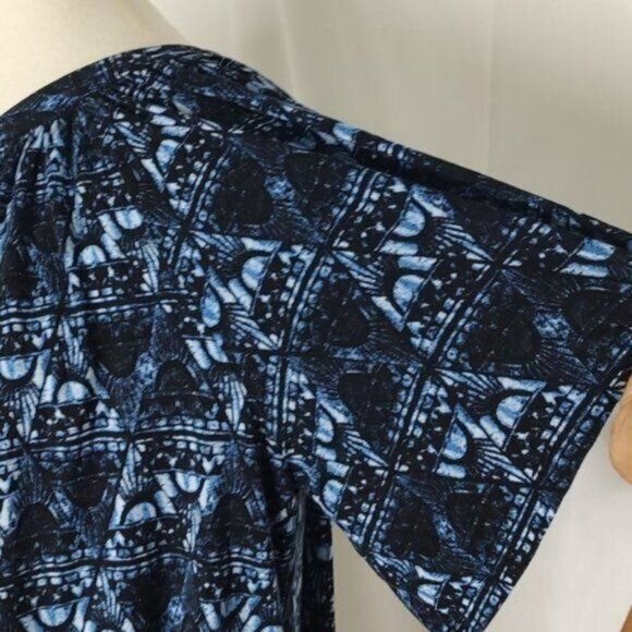 Free People Top S One Shoulder Ocean Avenue Swing CropTop Tee Ikat Geo Blue - Picture 8 of 11